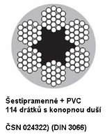 Ocelové lano průměr 6/8 mm, 6x19 FC B 1960 sZ + PVC transparentní - 1/2