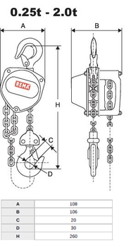 Řetězový ruční kladkostroj X-CH05, nosnost 0,5 t, délka zdvihu 8 m, ovládací řetěz 5m - 2