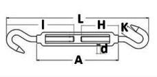 Lanový napínák nerezový AISI 316 A4, DIN 1480, hák - hák, M8x120 mm - 2