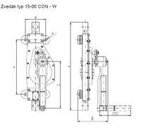 Hřebenový zvedák kontejnerový 15-00-CON - W ,nosnost 2,5t, délka 1200mm, zdvih 850mm - 2/4