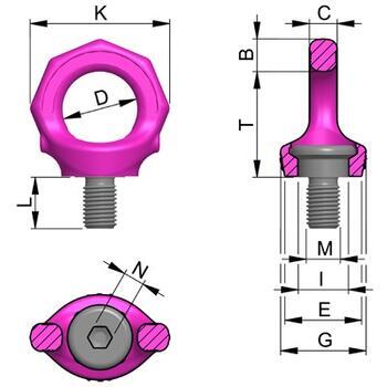 Šroubovací otočný bod s klíčem RUD VRS-F M8x12mm, nosnost: 0,3t (1t)  - 2