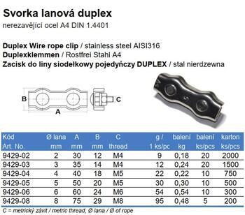 Lanová svorka nerezová DUPLEX, průměr 3 mm, A4, Aisi 316 - 3